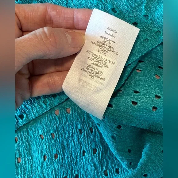 Susan Graver Passport Teal Eyelet Blouse XXS - Picture 10 of 10